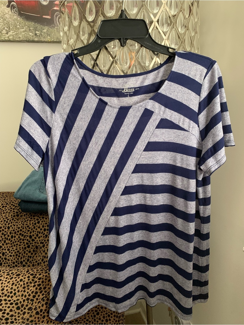 Bass Navy and Light Gray Striped Short-Sleeve Tee